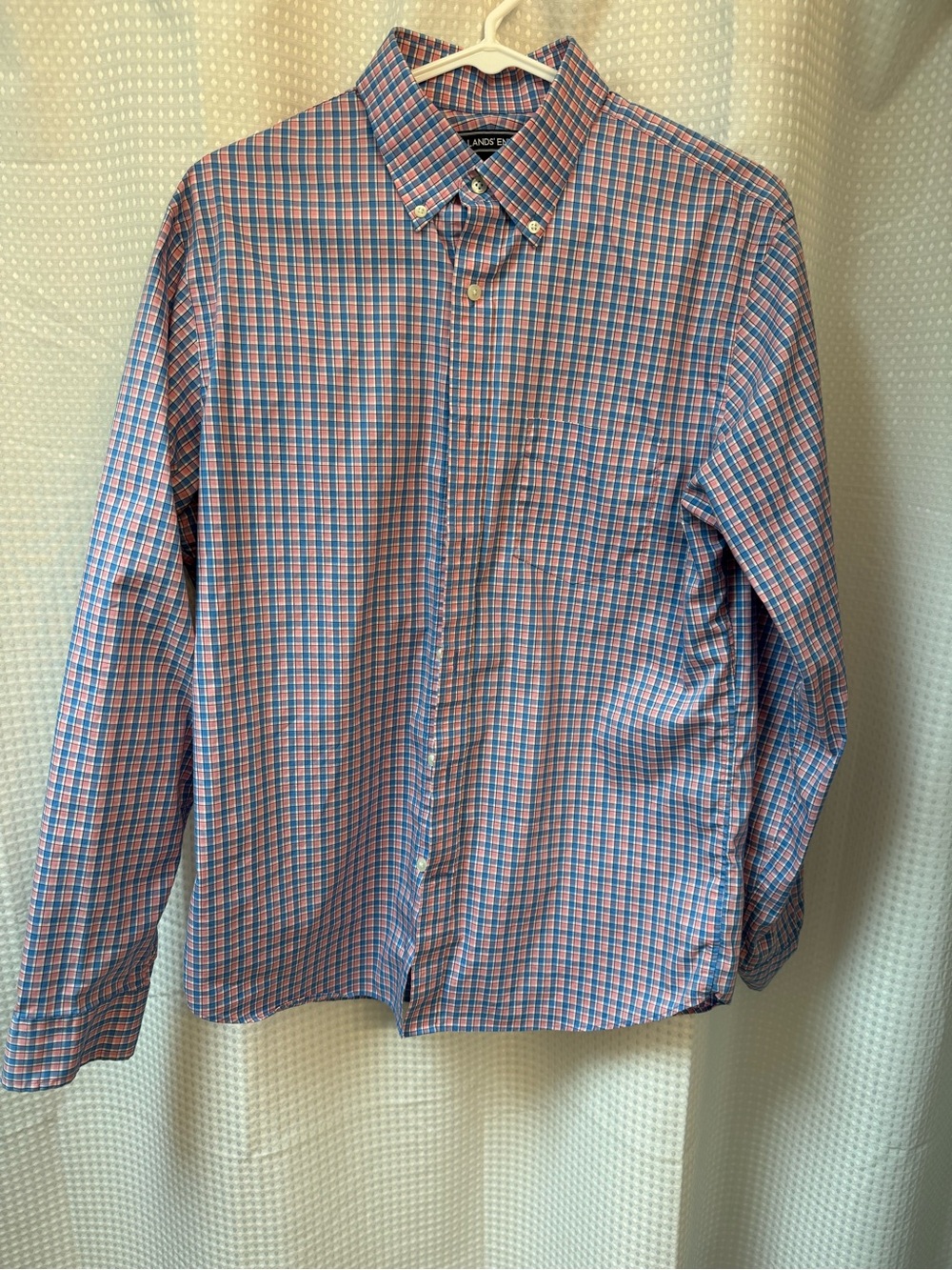 Lands End Men's Plaid Button-Down Shirt in Blue and Pink Size M 15-151/2